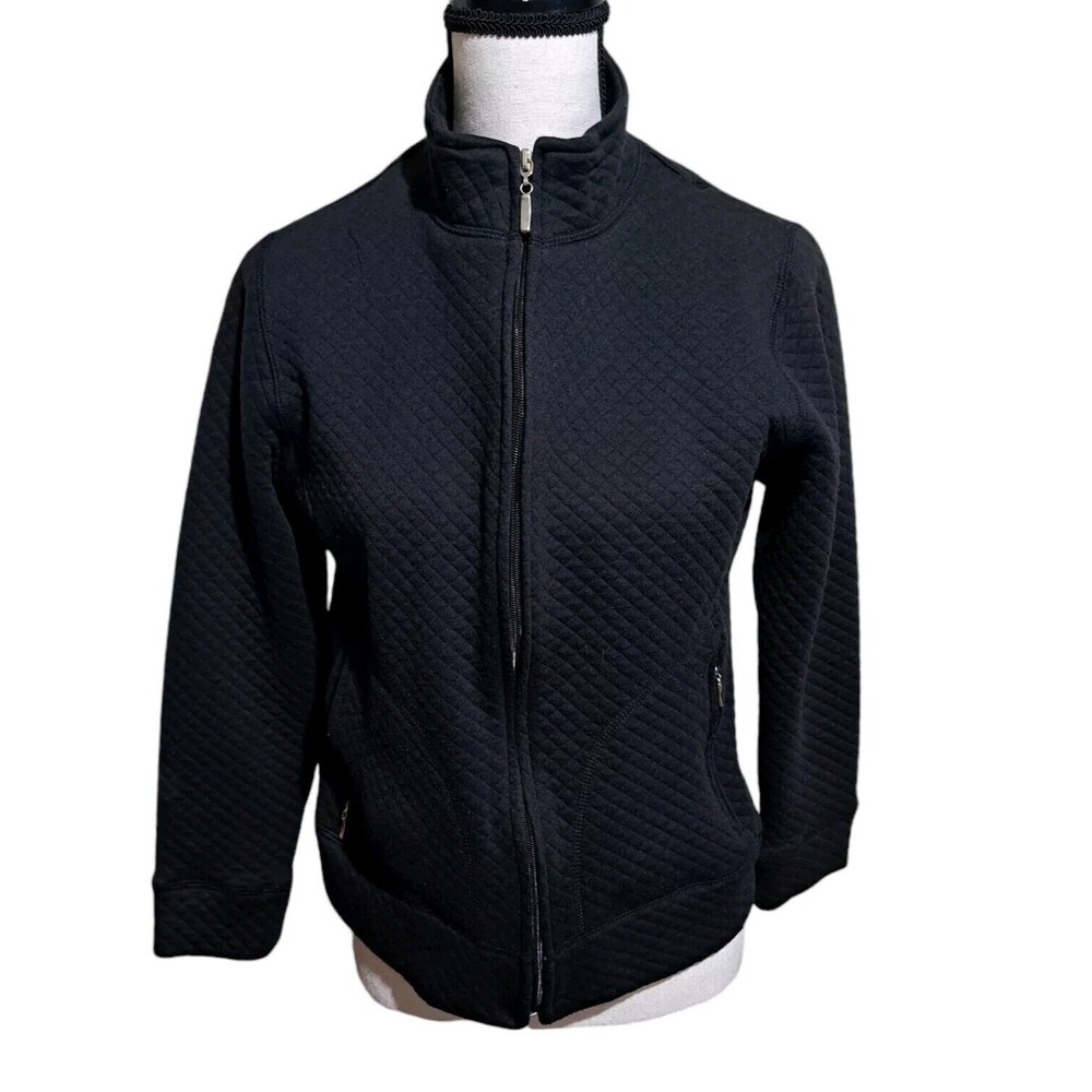 By Design Black Quilted Fleece Zip Front Jacket SZ Small 2 Pocket Long Sleeves